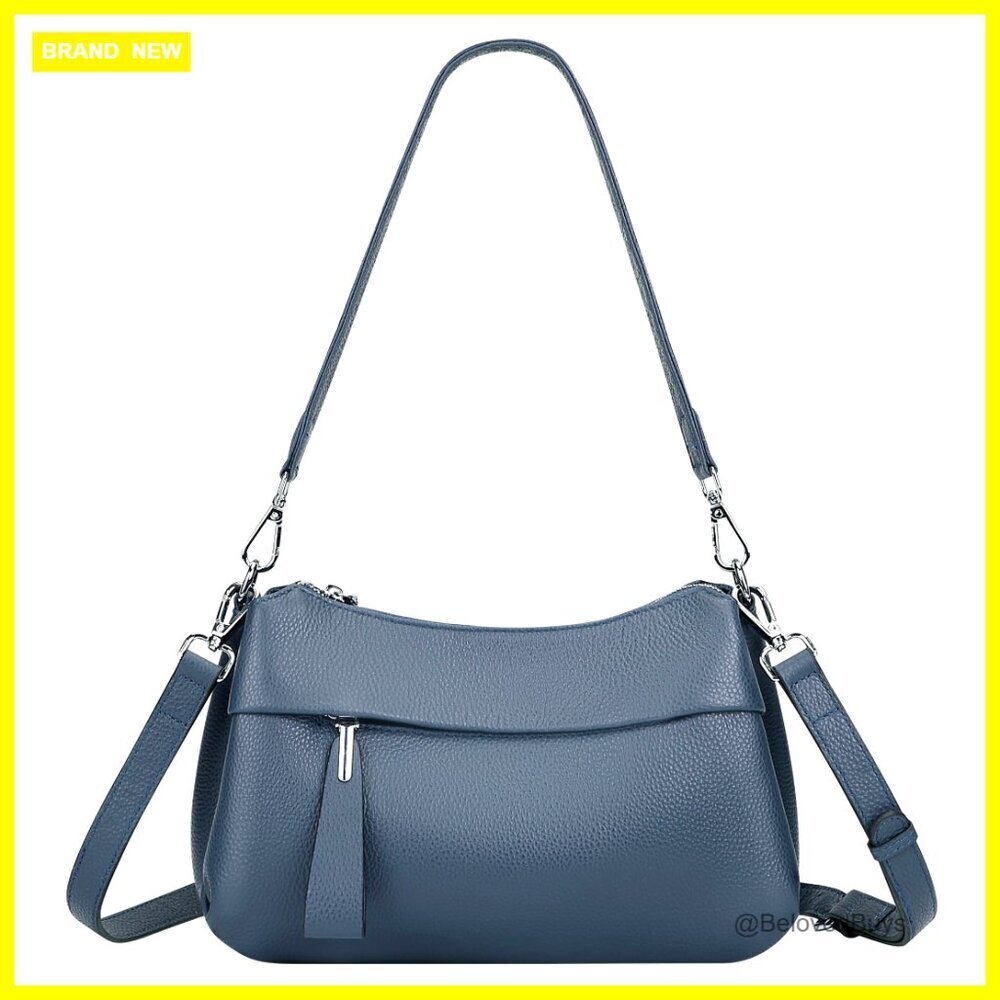 Genuine Leather Crossbody Bag with 2 Detachable Straps, Fits iPad